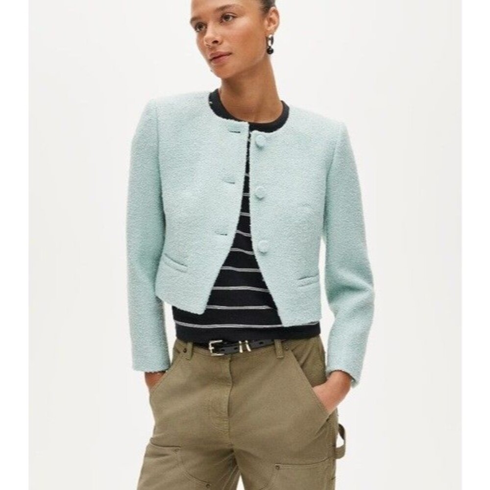 J. Crew NWT Lady Jacket Blazer Faded Mint Textured Boucle Tweed Chic Plus 24